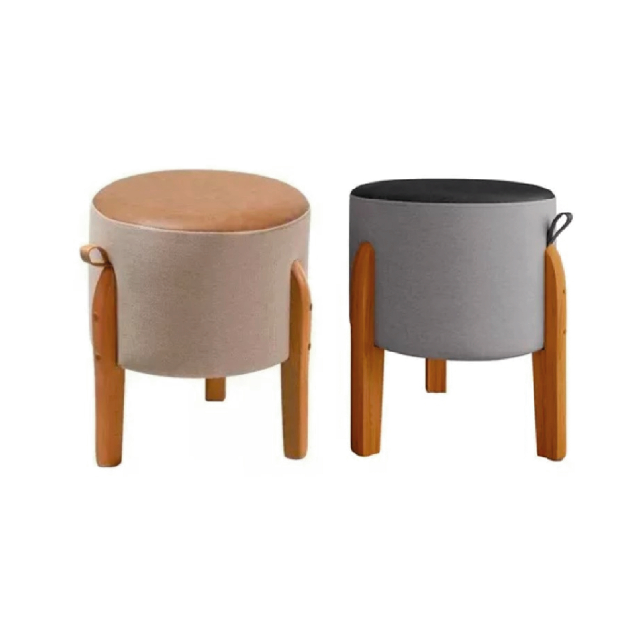 Puff Luma em Couro Pé de Madeira